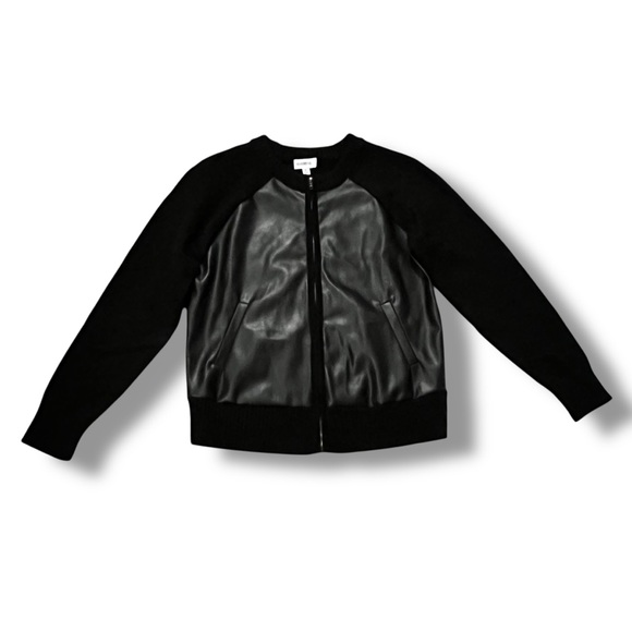 NEW Evereve Harlow Bomber Cardigan Medium Full Zip Faux Leather Panel Black - Picture 4 of 11